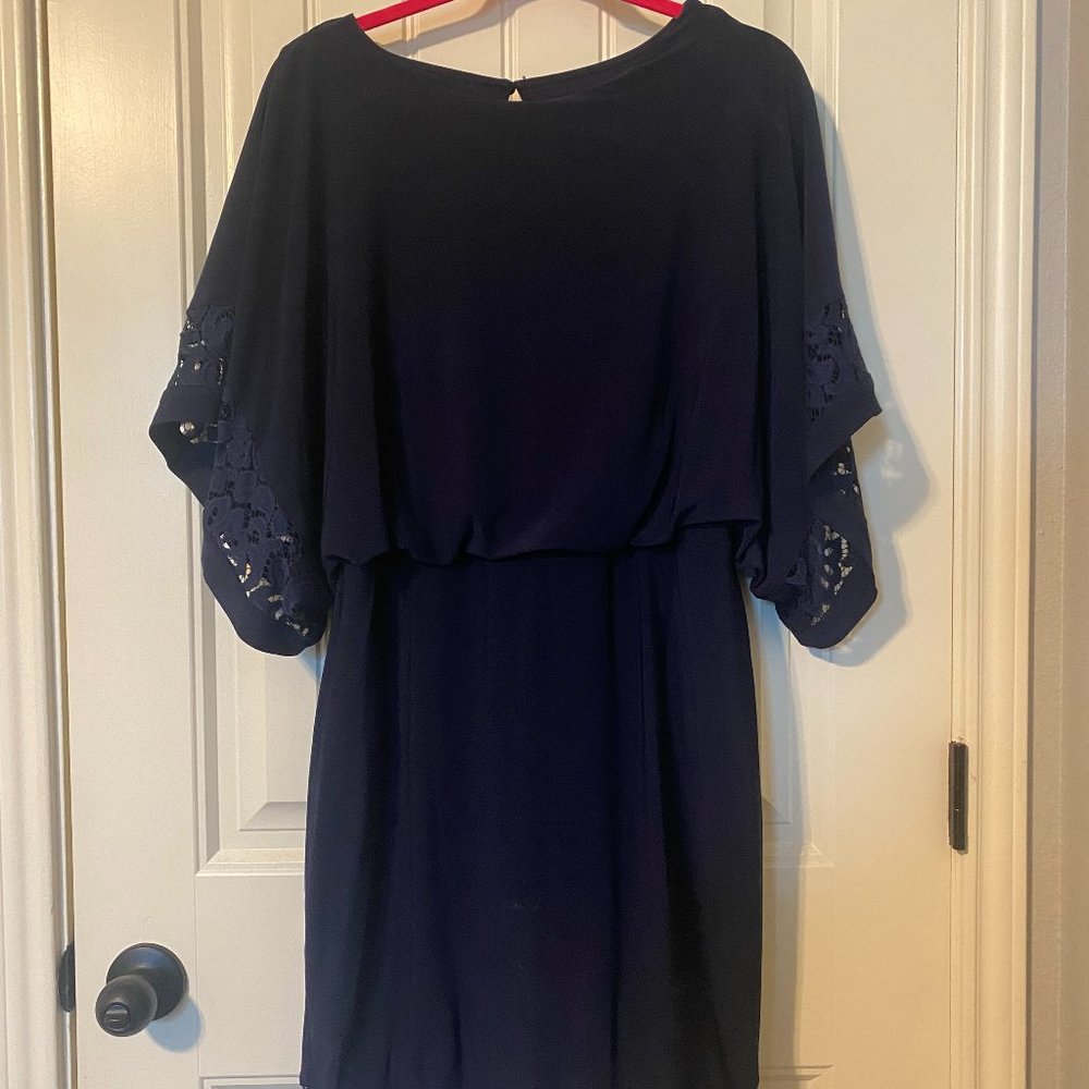 Jessica Howard Lace Inset Boat Neck 3/4 Dolman Sleeve Jersey Blouson Dress, 10